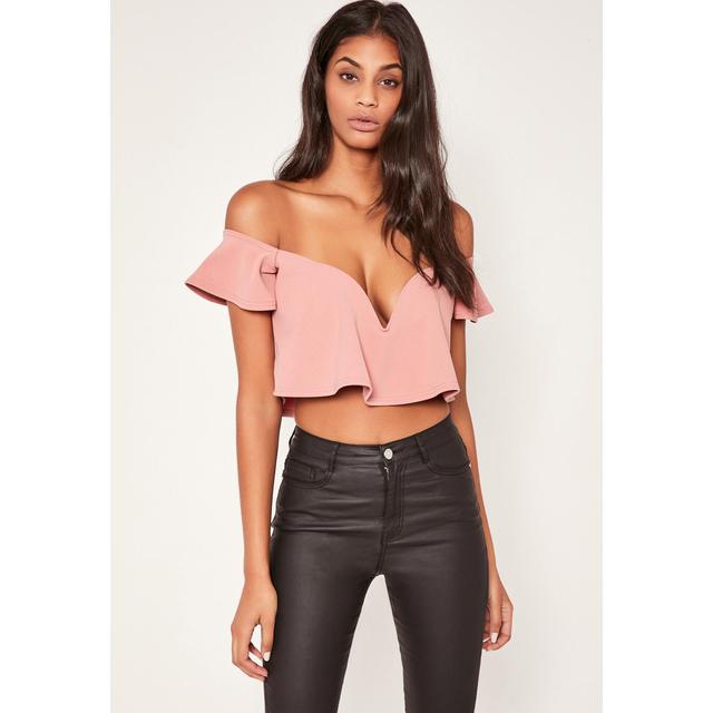 Frill bardot crop clearance top