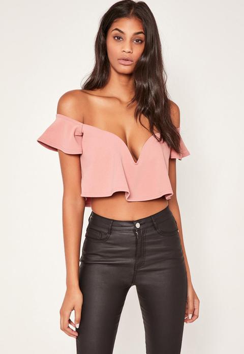 Pink Sweetheart Frill Bardot Crop Top