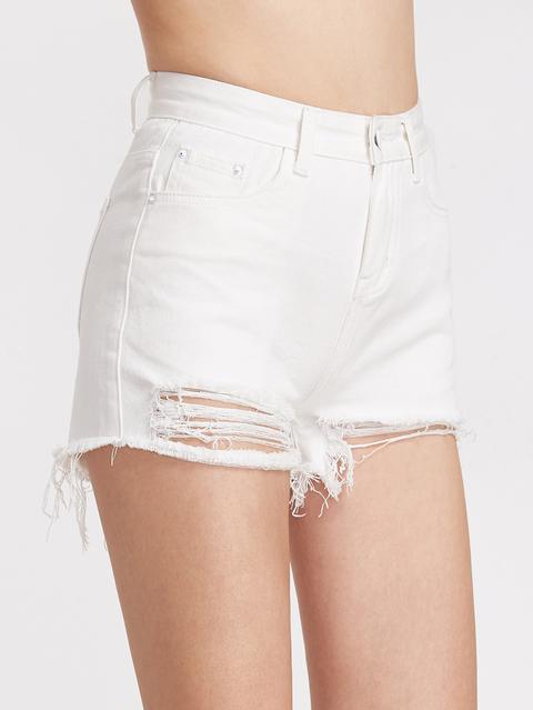 Shorts In Denim Sfilacciato - Bianco