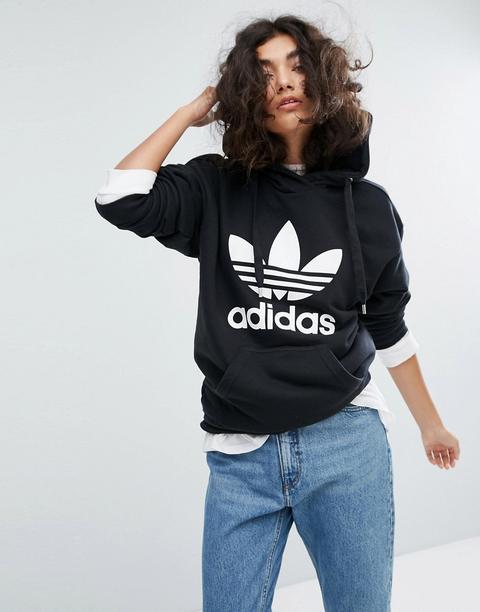 Adidas - Felpa Con Cappuccio E Trifoglio Nera - Nero