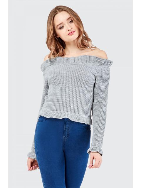 Ruffle Detail Bardot Jumper