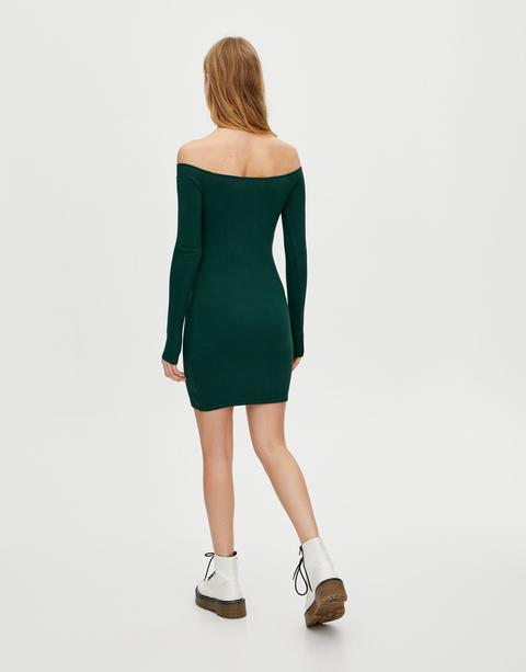 Vestito A Costine Midi Con Scollo A Barchetta