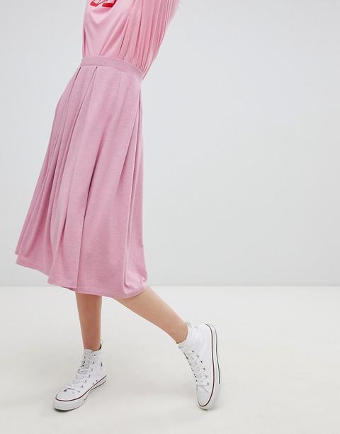 Asos Design Midi Skirt With Box Pleats In Pink Marl - Pink Marl