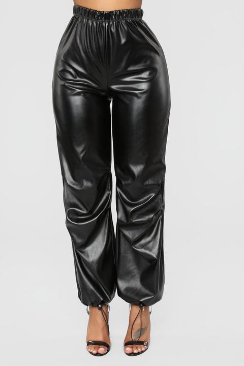 black leather joggers