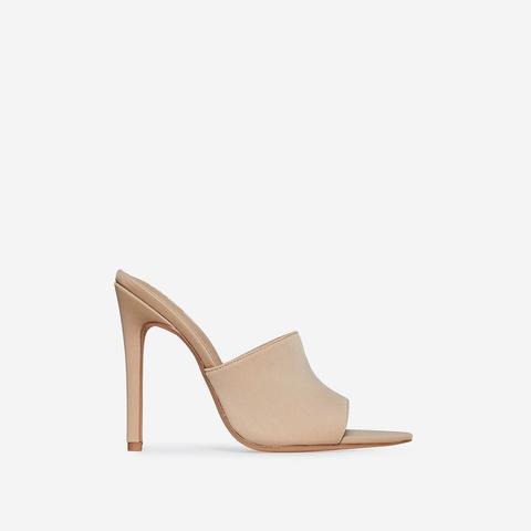 Briana Pointed Peep Toe Mule In Nude Lycra, Nude