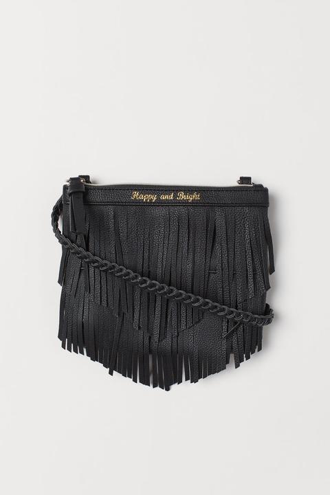 Bolso Bandolera Con Flecos - Negro