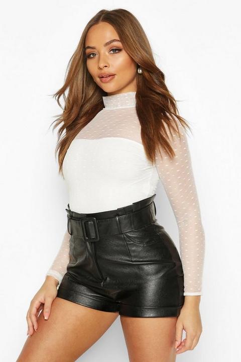Womens Dobby Mesh High Neck Bodysuit - White - 10, White