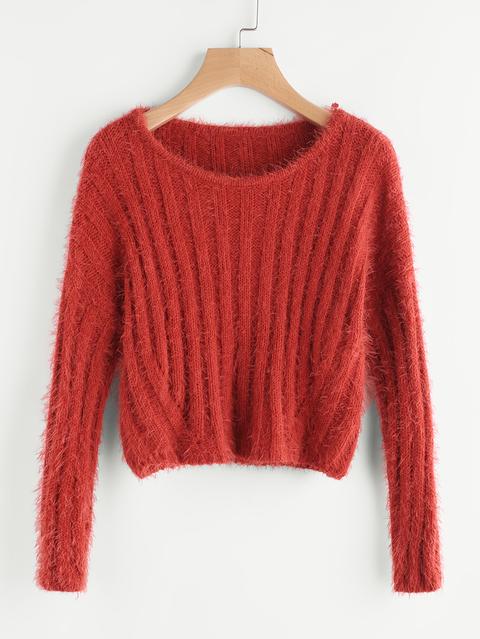 Rib Knit Crop Fuzzy Jumper