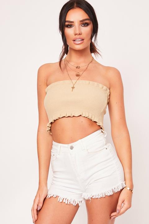 Kasey Camel Bandeau Knitted Crop Top