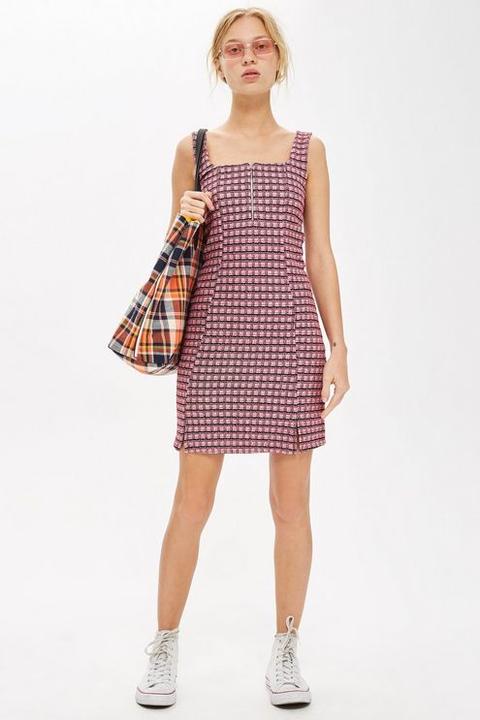 Womens Check Mini Pinafore - Pink, Pink