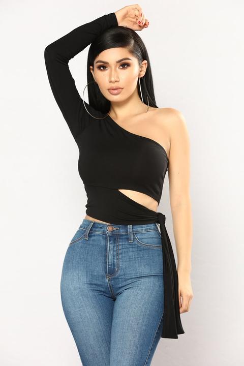 Heart Holder One Shoulder Top - Black