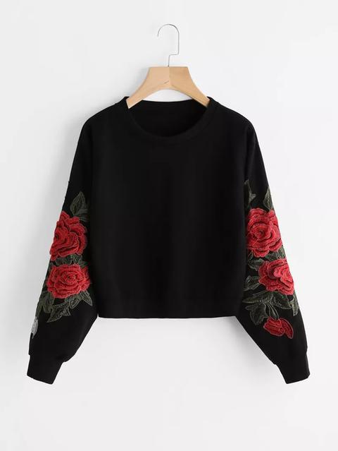 Plus Rose Embroidery Sweatshirt