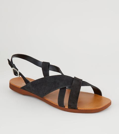 wide fit black flat sandals