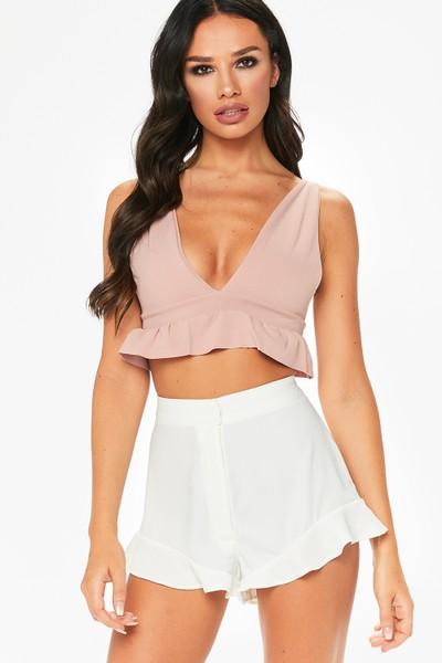 Olivia White Frill Hem Shorts