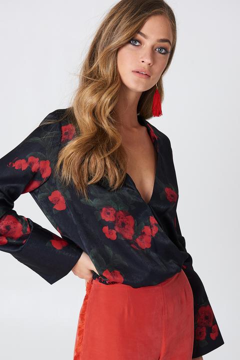 Na-kd Wrap Satin Top - Black,multicolor