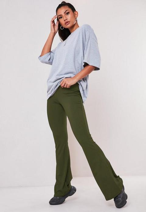 Khaki Rib Flared Trousers, Kahki