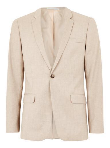 Mens Stone Textured Skinny Suit Jacket, Stone