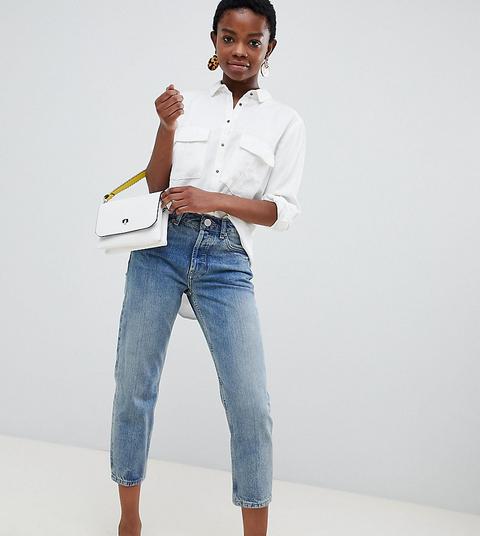 Asos Design Petite - Recycled Florence - Jean Droit Authentique - Bleu Légèrement Délavé - Bleu