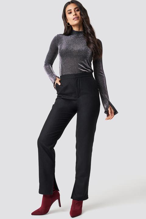 Front Slit Suit Pants Black