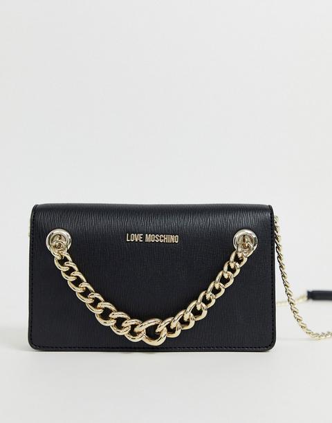 Love Moschino - Borsa A Tracolla In Pelle Di Saffiano Nera Con Patta - Nero