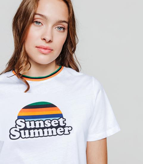 T-shirt À Message " Sunset Summer" - Blanc Casse