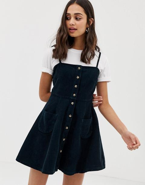 Asos Design - Minikleid Aus Cord Mit Knopfleiste In Smaragdgrün - Grün