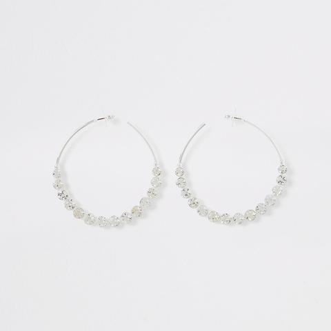 Silver Colour Jewel Cluster Hoop Earrings