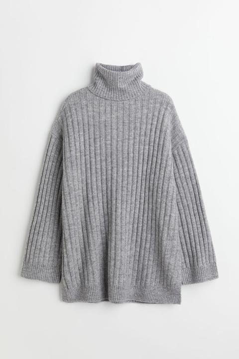 Jersey De Cuello Alto En Canalé - Gris