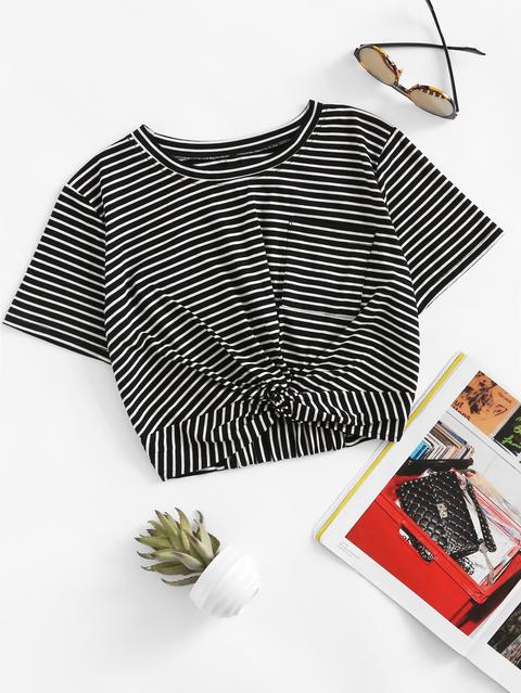 Striped Twist Front Tee