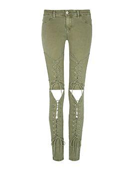 Pantaloni Skinny Cachi Con Intrecci E Cut Out