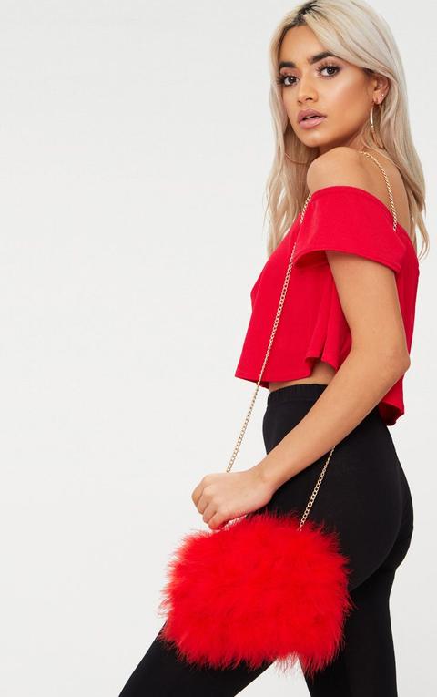 Red Marabou Feather Clutch Bag