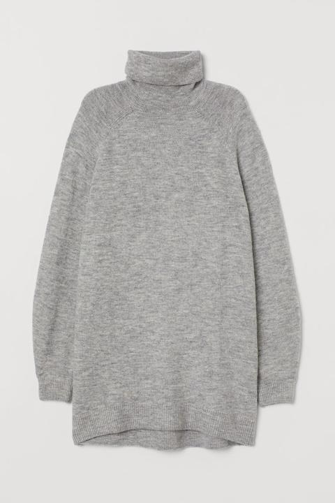 H & M - Pullover Lungo A Collo Alto - Grigio