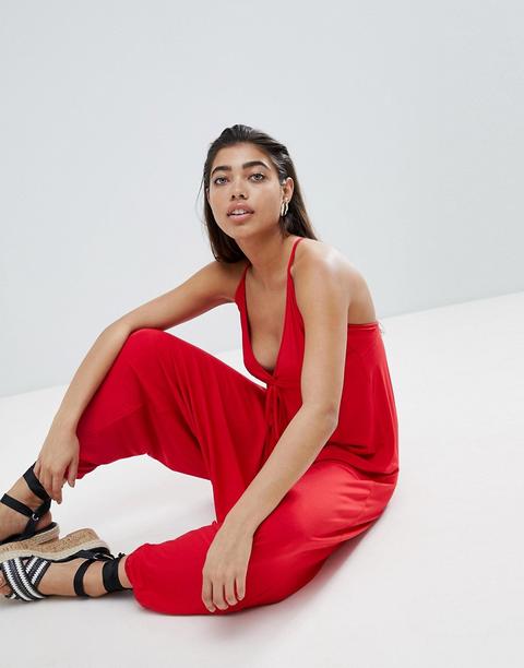 Asos Design - Tuta Jumpsuit In Jersey Con Pantaloni Harem A Cavallo Basso - Rosso