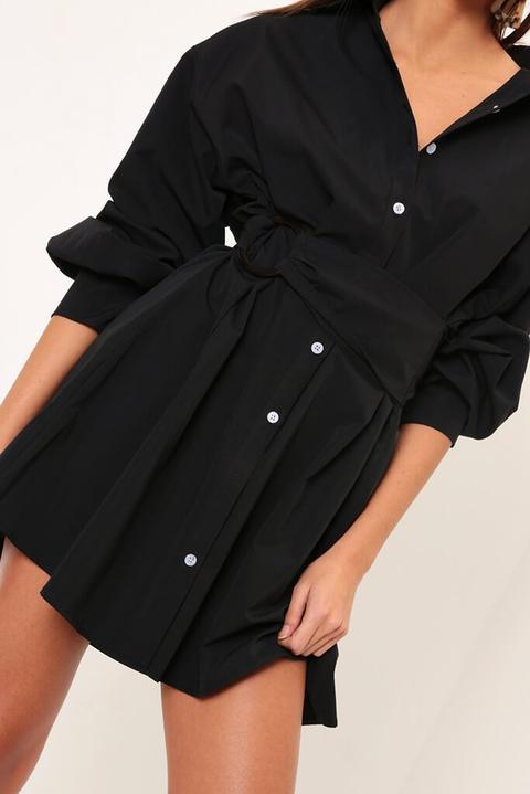 Black Belted Oversized Shirt Dress