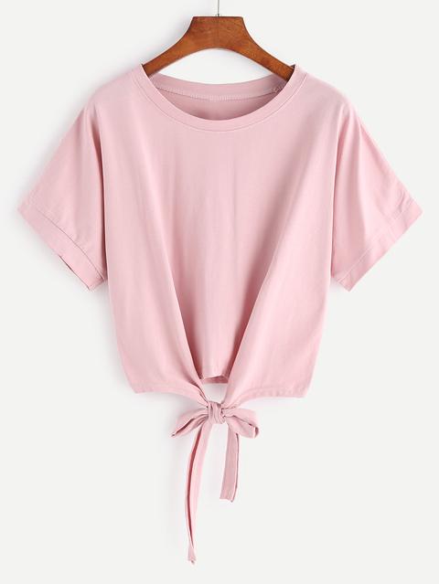 Pink Tie Front Crop T-shirt