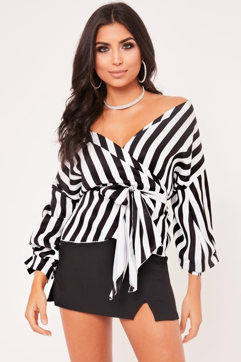 Piper Black & White Striped Side Tie Top