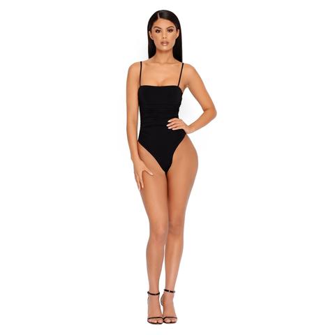 It‘s A Cinch Ruched Square Neck Bodysuit In Black