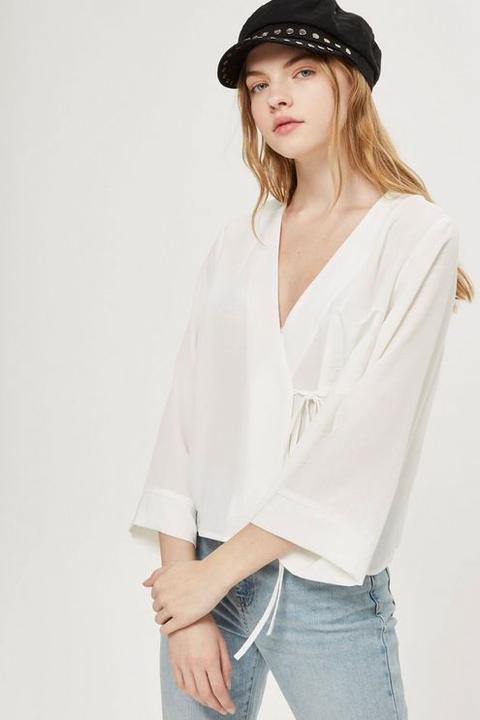 Womens Tie Wrap Blouse - Ivory, Ivory