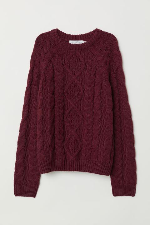 H & M - Pullover In Maglia A Trecce - Rosso