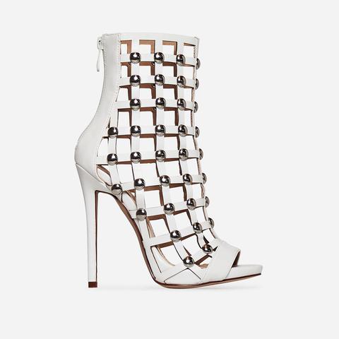 Marlow Studded Heel In White Faux Suede, White