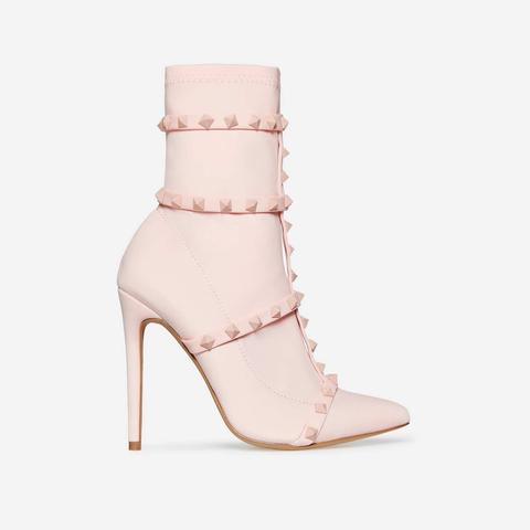 Axel Studded Detail Sock Boot In Pink Lycra, Pink