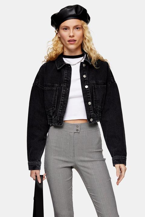 topshop washed black cropped denim jacket