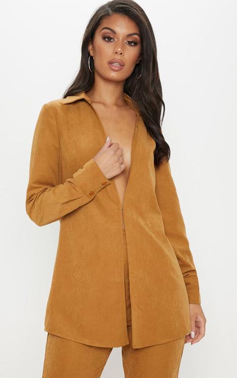 Chemise En Suédine Marron Oversized, Bronzé