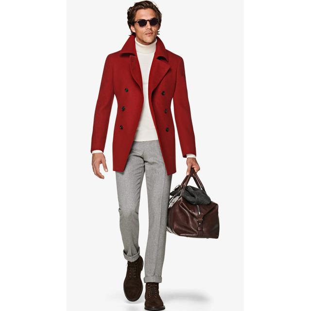 Red Peacoat From Suit Supply On 21 Ons, Red Pea Coat With Bow