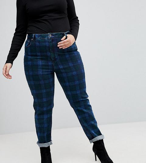 Asos Design Curve - Farleigh - Mom Jeans Slim Vita Alta A Quadri - Multicolore