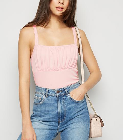 Pale Pink Ribbed Ruched Cami New Look