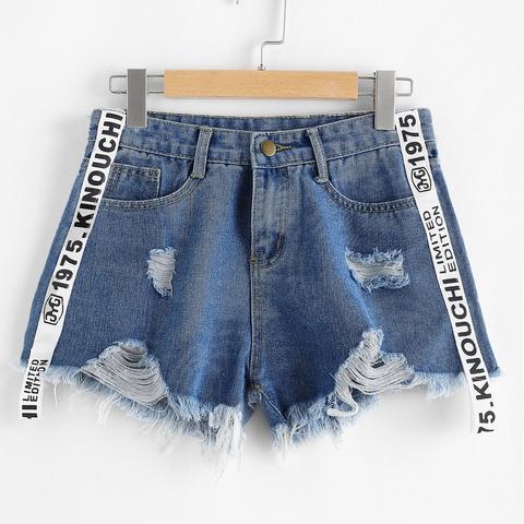 Shorts In Denim Stampati Con Bordo Grezzo