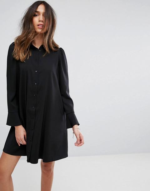 Asos Design - Vestitino Camicia A Maniche Lunghe - Nero