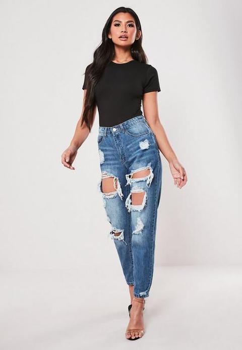 Tall Blue High Rise Ripped Jeans, Blue