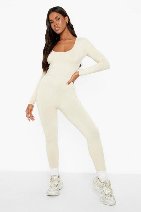 Womens Long Sleeve Scoop Neck Unitard - Beige - 14, Beige